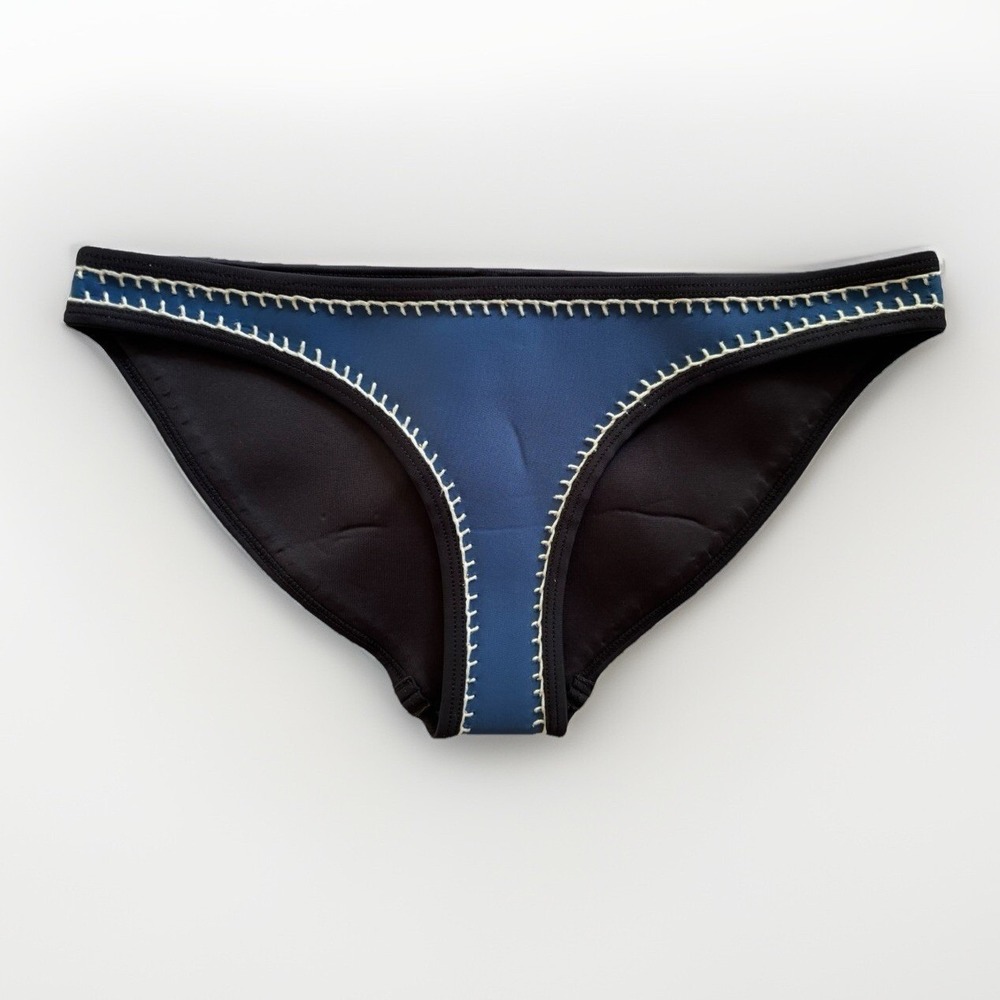 Triangl‎ Neoprene Bikini Bottoms Womens Small Blue Black Blanket Stitch Low Rise